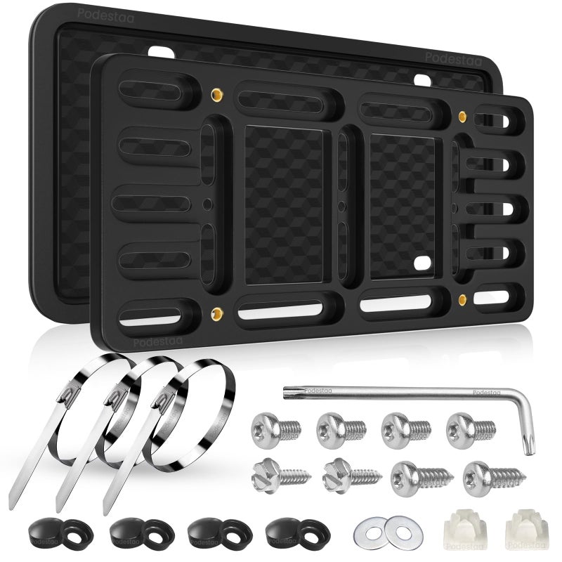 Podestaa Front License Plate Bracket Holder Frame,2 Drill License Plate Mount,Universal Bumper Car Tag Frame Mounting kit - Image 1